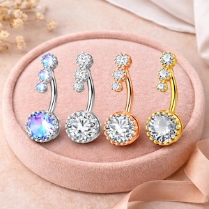 Set di 4 anelli per ombelico con cristalli: oro, argento, oro rosa, gioielli per piercing all'ombelico Aurora