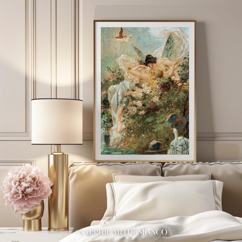 Two Fairies art print, lesbian art, sapphic art, wlw art, lesbian painting, lesbian wall art image 4