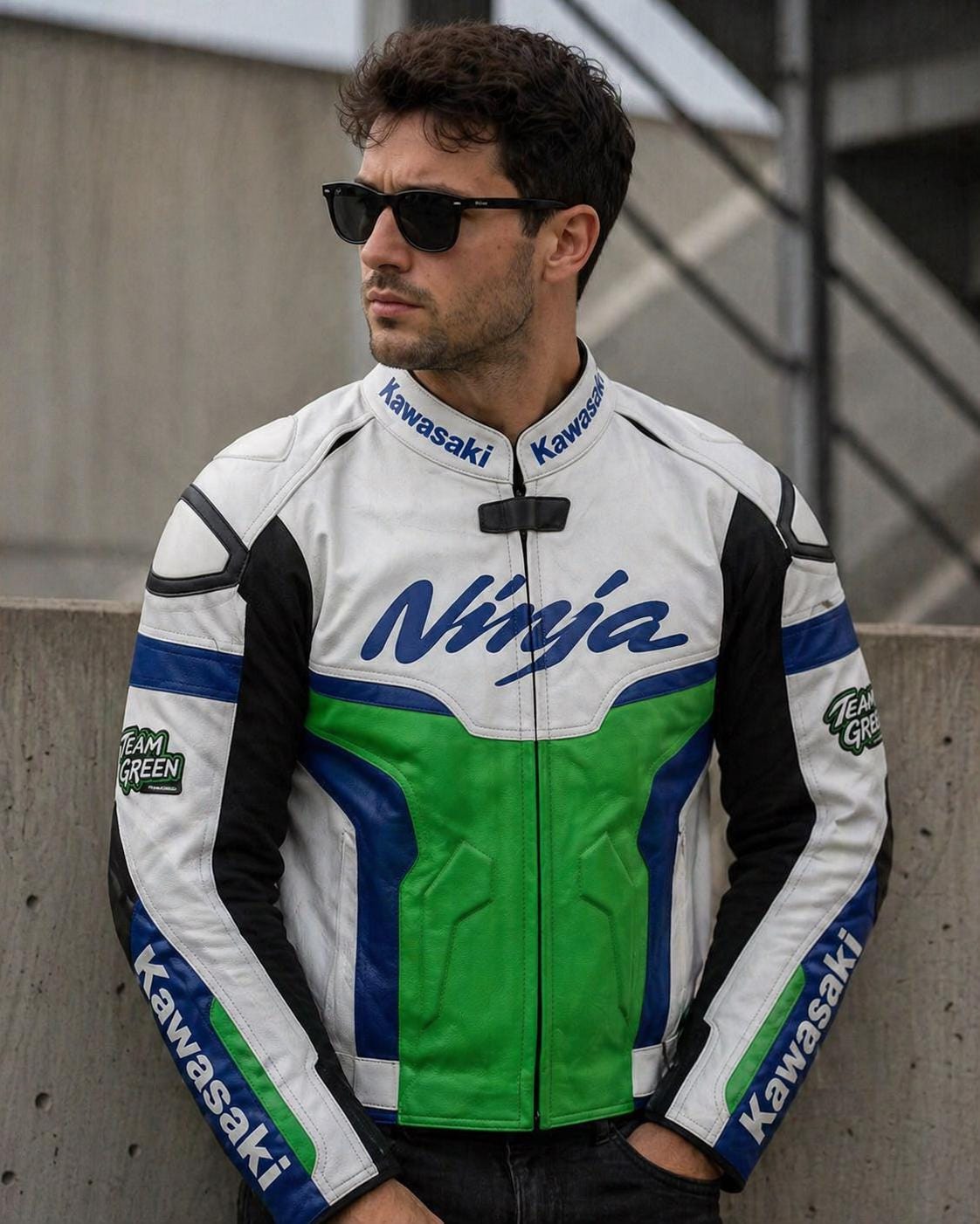 Kawasaki ジャケット グリーン/ホワイト/ブルー Kawasaki Blue Motorcycle Jacket - Etsy