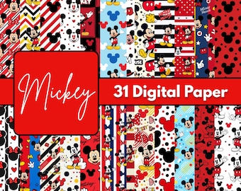 Cartoon Mouse Digital Paper Pack 12x12 JPG | Cute Retro Character Patterns 300 DPI Printable Backgrounds for Crafts Scrapbook DIY