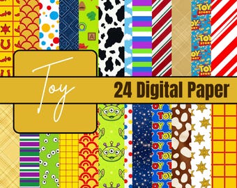 Pack de papier numérique Toy Story, 300 ppp haute qualité | Arrière-plans de scrapbooking en dessin animé mignon, papiers imprimables, dessins et modèles à téléchargement immédiat