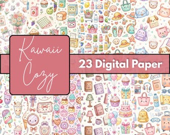 Kawaii Cozy Digital Paper 12x12 JPG, Cute Pastel Scrapbook Backgrounds, Adorable Printable Craft Paper, Digital Download