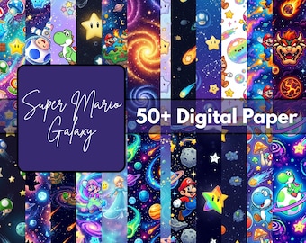 Space Adventure 50+ Digital Paper Pack 12x12 JPG | 300 DPI Galaxy Cartoon Printable Backgrounds for Scrapbook Crafts DIY Download