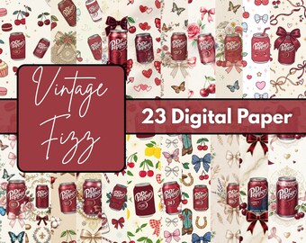 Retro Soda Pop Digital Paper Pack, Classic Soft Drink Patterns, Nostalgic Beverage Backgrounds, 12x12 JPG, 300 DPI Printable Art