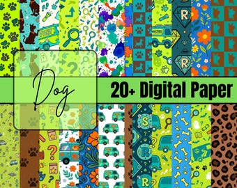 Doo and Friends Digital Paper Pack | Cute Cartoon Scrapbook Backgrounds | Colorful Printable Patterns for Crafts DIY Download Set