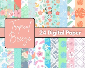 Tropical Breeze Digital Paper Pack, Palm Leaf Backgrounds, Summer Floral Patterns, Exotic Nature Designs, 12x12 JPG, 300 DPI Bundle