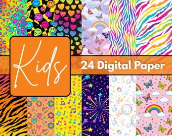Kids Adventure Digital Paper Bundle JPG Files, Printable Scrapbook Backgrounds, 12x12 Craft Paper Pack