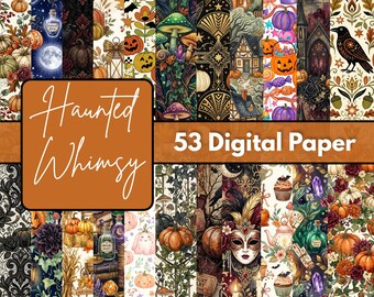 Haunted Whimsy Digital Paper Pack, Spooky Cute Halloween Backgrounds, Gothic Fantasy Patterns, Printable Scrapbook JPG Download