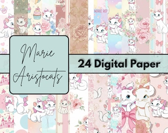 Cute Pink Kitty Digital Paper Pack 12x12 JPG | Kawaii Cat Princess Patterns for Scrapbook Crafts DIY Download Bundle Printable Papers Set HD