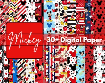 30+ Pack de papier numérique de souris de dessin animé 12 x 12 JPG | Motifs de personnages rétro mignons, arrière-plans imprimables 300 ppp pour les travaux manuels, albums à faire soi-même