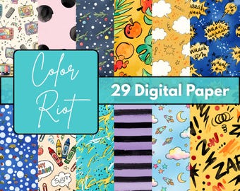 Bold Color Splash Digital Paper, Vibrant Abstract Backgrounds, 12x12 JPG Scrapbook Paper, Colorful Craft Printable, Digital Download