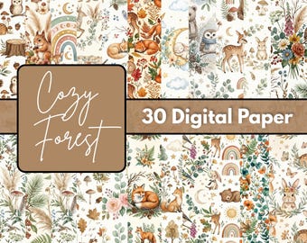Cozy Woodland Digital Paper Pack, Rustic Nature Backgrounds, Warm Forest Textures, Autumn Inspired Printable Papers, JPEG Download
