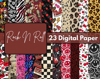 Rock Music Digital Paper Pack | Guitar and Retro Music Pattern Backgrounds | 12x12 Printable JPG Scrapbook Papers for Crafts & Journals