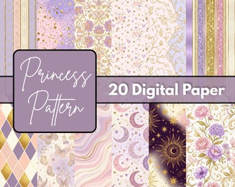Royal Princess Digital Paper Bundle, Fairytale Pink Patterns, Crown Theme Backgrounds, Scrapbook Printable Pack JPG