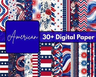 American Digital Paper Pack | 4th of July Patterns | Independence Day Red White Blue Scrapbook Backgrounds USA Instant Download