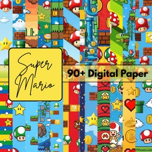 Paquete de papeles digitales de juegos de plataformas retro: más de 90 imágenes JPG de 12x12 pulgadas / 300 DPI. Fondos coloridos inspirados en videojuegos para álbumes de recortes, agendas y proyectos DIY. Descarga gratuita.
