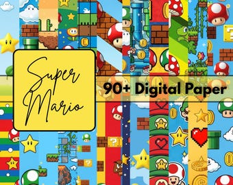 Retro Platform Game Digital Paper Bundle 90+ 12x12 JPG | 300 DPI Colorful Gaming Inspired Backgrounds for Scrapbook Planner DIY Download