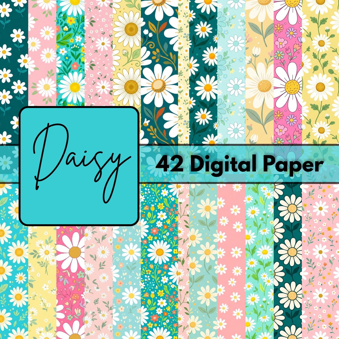 Boho Daisy Floral Digital Paper Pack 12x12 JPG | Seamless Flower ...