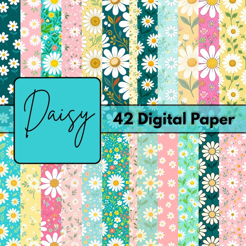 Boho Daisy Floral Digital Paper Pack 12x12 JPG | Seamless Flower ...