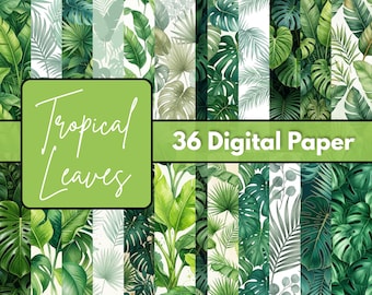 Tropical Leaves Digital Paper Pack | Green Leaf Backgrounds for Scrapbooking, Summer Crafts, Nature Textures & Downloads Instant Access HD!