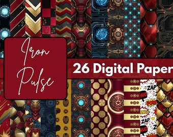 Iron Pulse Digital Paper, Industrial Metal Texture Scrapbook Backgrounds, Dark Grunge Printable Paper, 12x12 JPG Digital Download