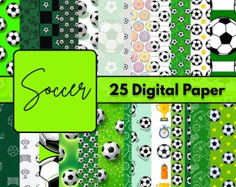 Papier numérique de football, paquet de 25 motifs 12 x 12 JPG | Ensemble d'arrière-plans à motifs sportifs 300 ppp pour créations de scrapbooking, bricolage imprimable à télécharger