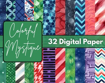 Colorful Mystic Digital Paper Collection, Vibrant Abstract Scrapbook Backgrounds, 12x12 JPG Printable Craft Papers, Digital Download