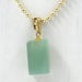 Vintage 1970s small rectangular green stone pendant, translucent glass rectangle, jade, sage, basil, 18 inch gold ball chain, brick block