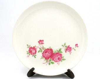 Vintage 1930s Crooksville USA plate, pink rose flowers pattern, 6" china floral bread and butter dish, garden tea party dessert dish, C-X