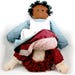 Vintage 1990s handmade topsy turvy doll, 2 dolls in 1, 19th century dress, girls toy, black white soft cloth doll, red blue, curly yarn hair