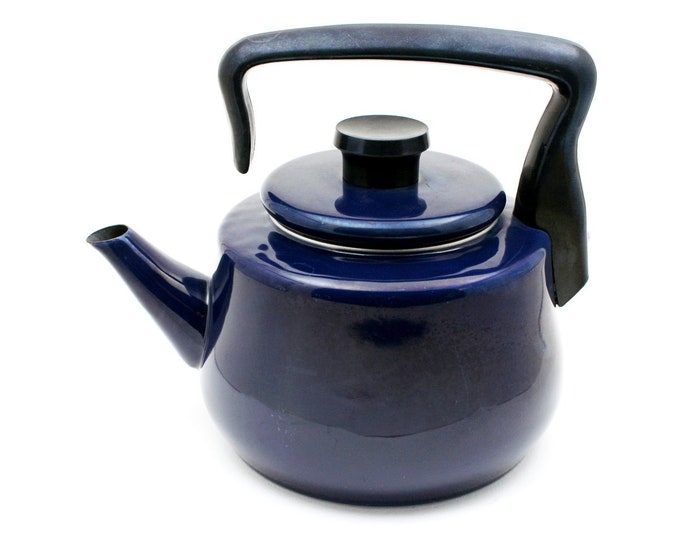 Vintage Midnight Blue Enamelware Tea Kettle Teapot Planter Etsy