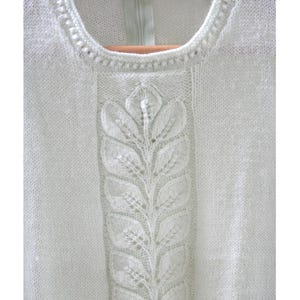 Vintage 1960s hand knit mini dress, mint green, vine pattern, zip back, size 2