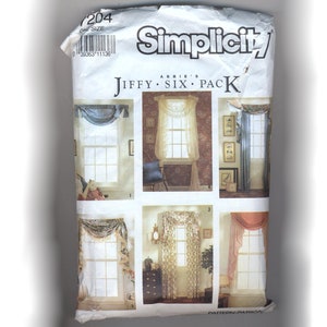 Vintage 1990s Simplicity 7204 curtain sewing pattern, window treatments, Abbie's Jiffy Six Pack, decorative festoon, jabot, ruffles flounces image 2