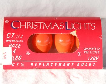 Orange C7 incandescent holiday candle bulbs, candelabra base, 4 pack, 7.5 watt, Halloween decor