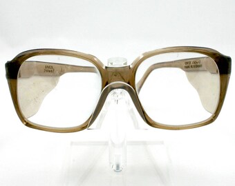 Vintage 1980s Uvex brown safety eye glasses, non prescription, made in West Germany, mens eyewear, optical specs, plastic frame, side shield