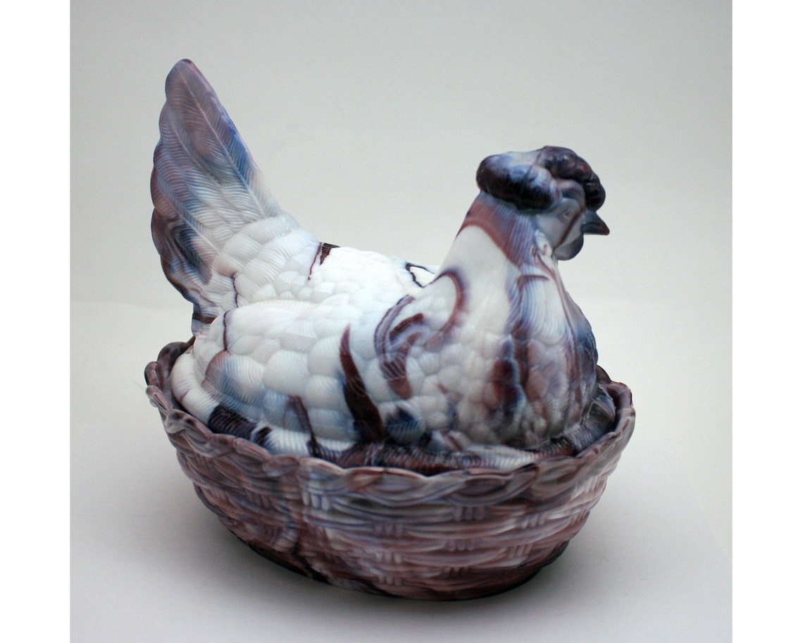Vintage hen on nest purple slag glass pressed glass violet Etsy