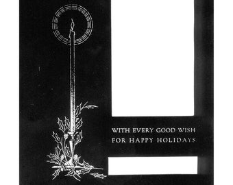 Vintage 1940s Happy Holidays candle card template, darkroom negative printing mask, family Christmas greeting, Agfa Ansco Card Mask A-238