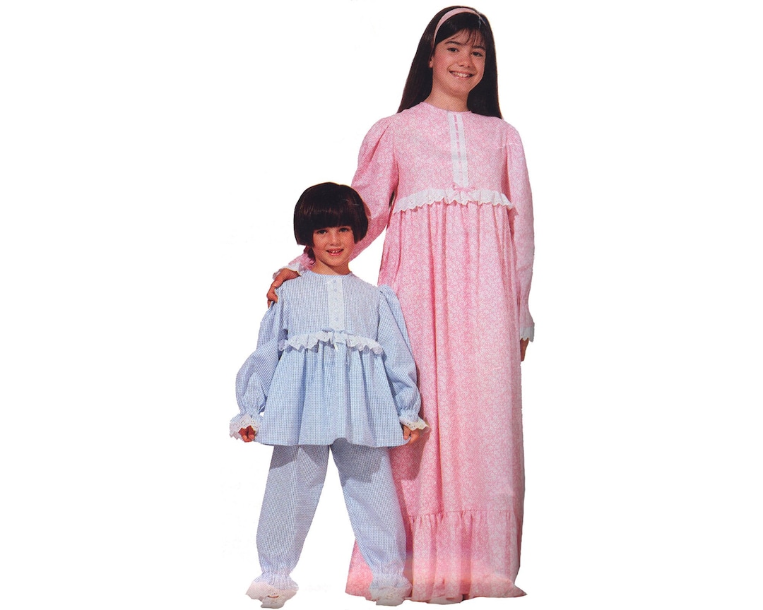 Vintage 1990s Mccalls 6822 Kids Long Nightgown Sewing