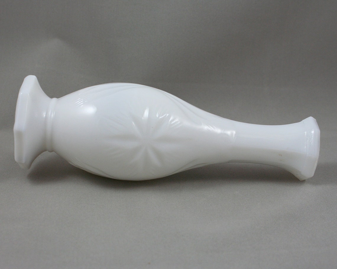 Vintage white milk glass bud vase star pattern octagon Etsy