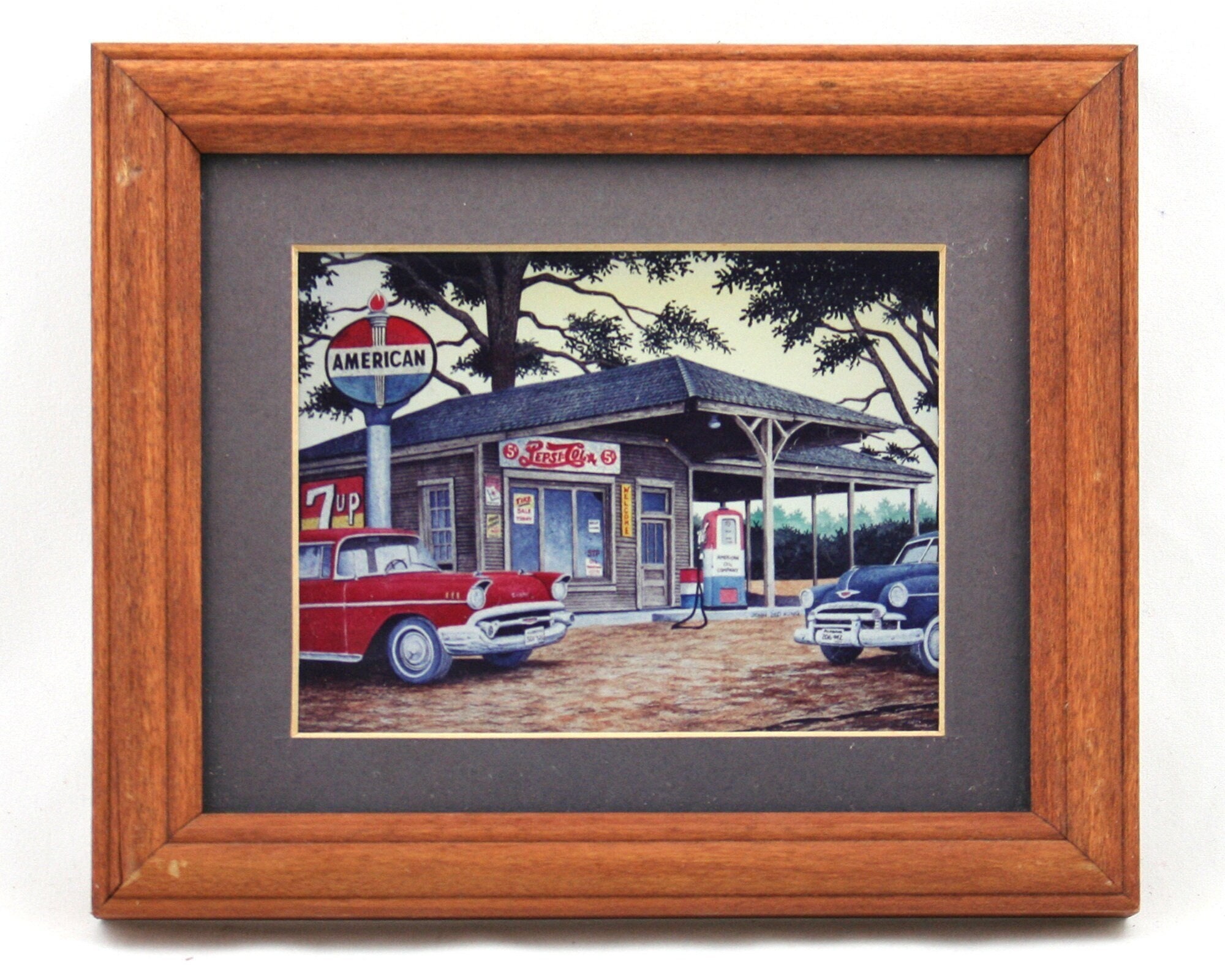 Vintage 1950s Amoco Gas Station Painting, Small 1980s Beth B