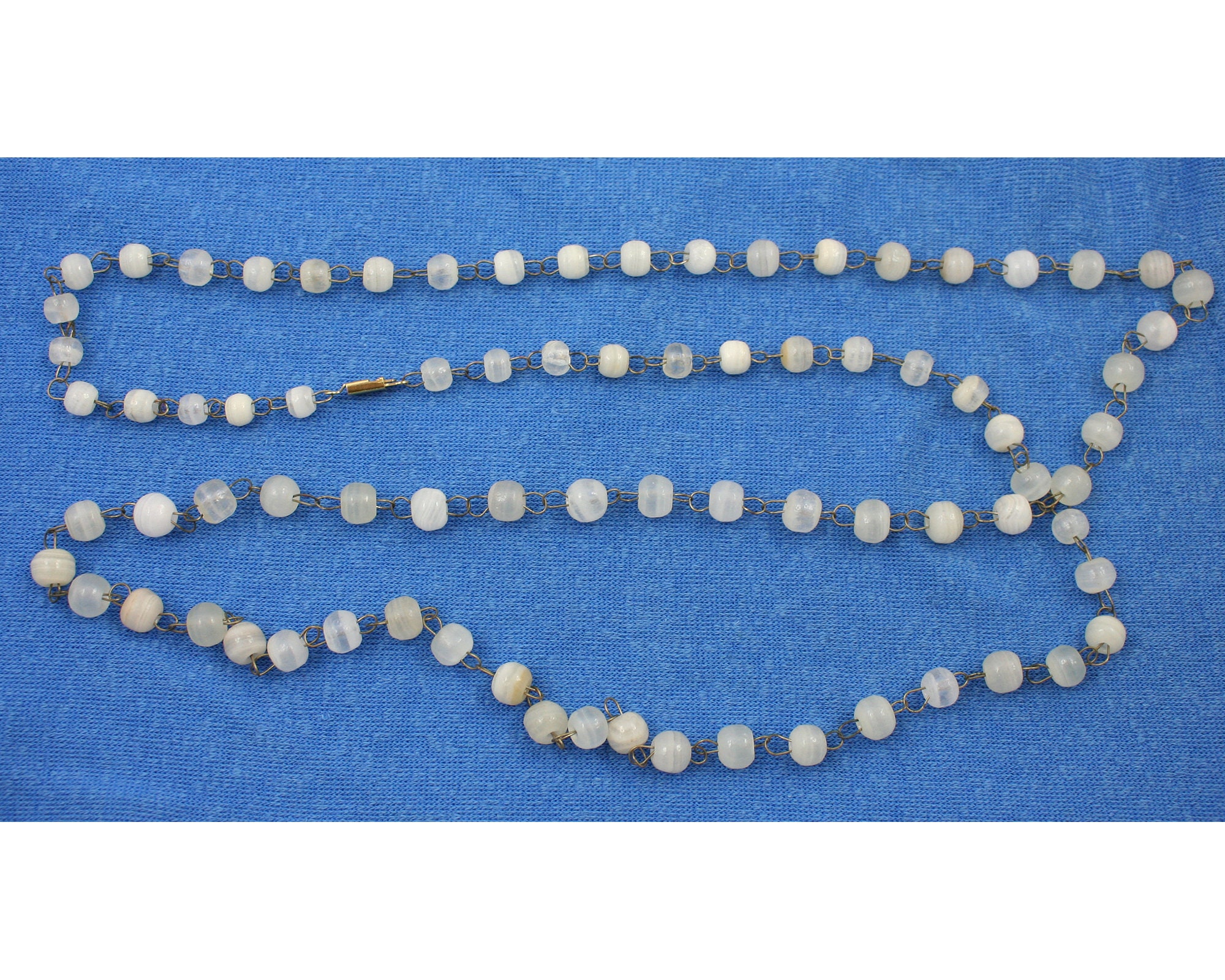 Collier Ancien Perles De Quartz Blanc Crème - Bijou Vintage Occasion