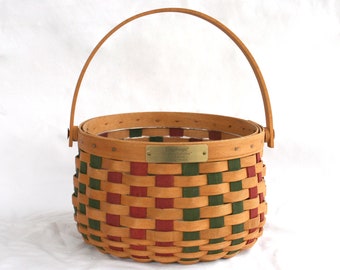 Vintage 2000s Longaberger Christmas Caroling basket, green red brown, swing handle, product 10465, 2003 collector edition, small holiday