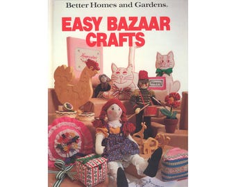 Vintage 1980s Easy Bazaar Crafts book, knitting crochet sewing patterns, cat dolls, Christmas, recipes