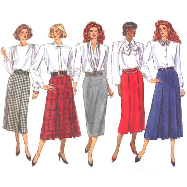 Vintage 1980s Butterick 4392 mid-calf flared pleated skirt sewing pattern, long straight dressy skirt, size 12 14 16 waist 27 28 30 UNCUT FF