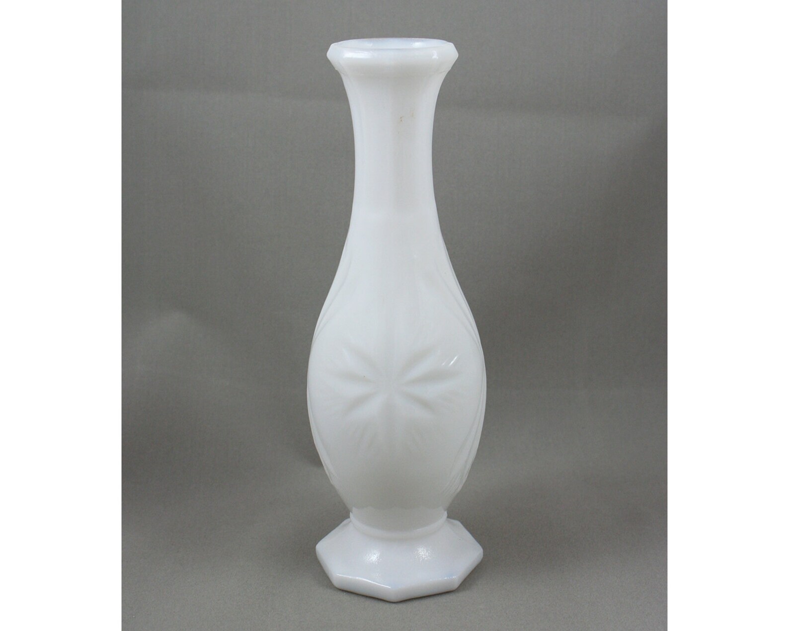 Vintage white milk glass bud vase star pattern octagon Etsy
