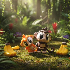 Punch the Monkey Flexi Friends Set | 3D Printed Monkey & Stuffy + Banana Bunch