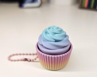 Llavero antiestrés con forma de cupcake impreso en 3D / Colgante de manga pastelera con efecto de cambio de color