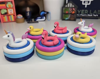 Pool Floatie Clicker Keychain | 3D Printed Duck, Flamingo & Unicorn Pool Float | Summer Bag Charm