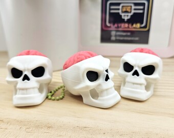 Llavero con calavera impreso en 3D con cerebro que hace clic / Juguete antiestrés gótico