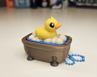 3D Printed Rubber Duck Bath Fidget Keychain | ASMR Sensory Toy, Stress Relief Clicker